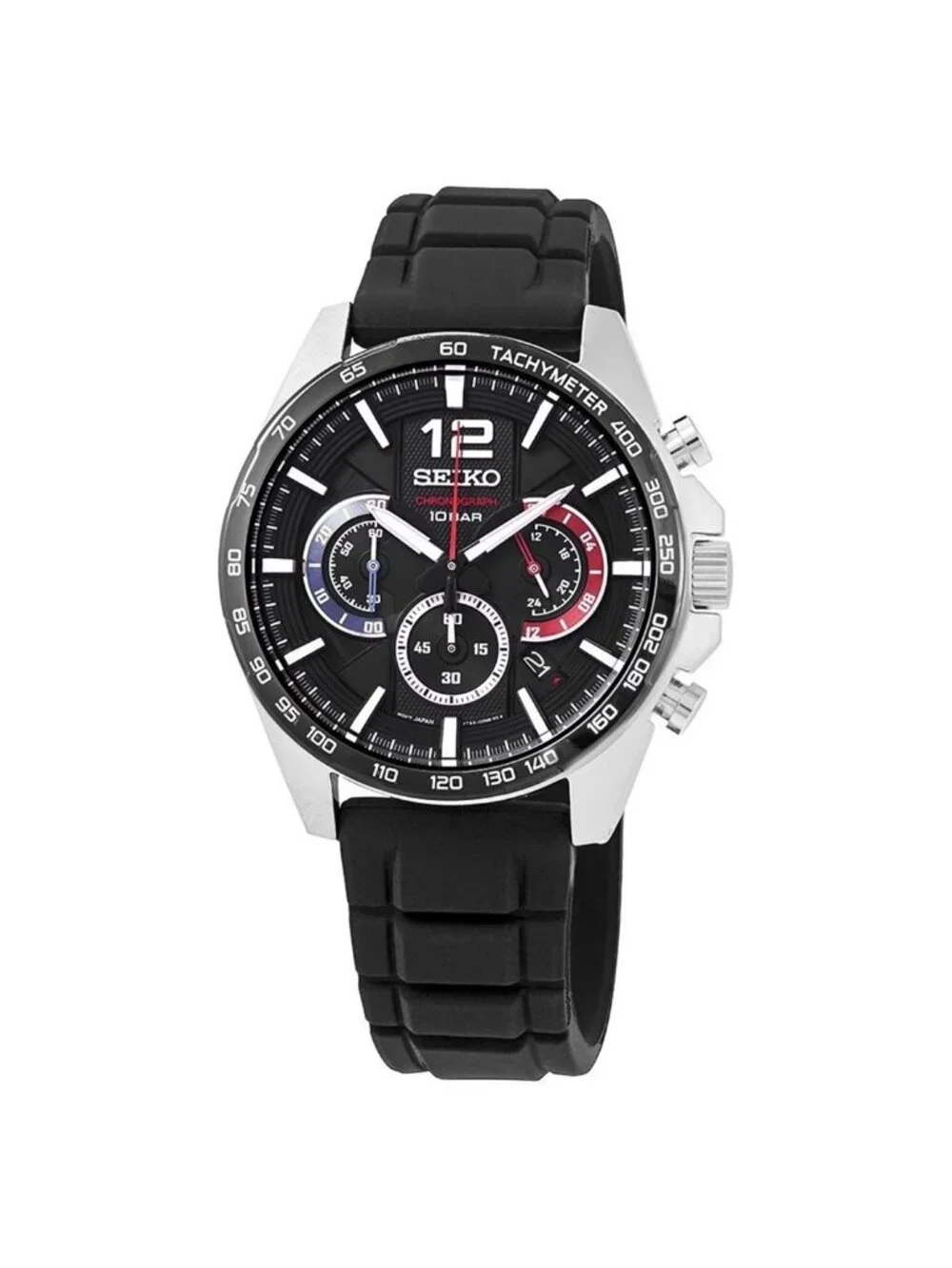 NWT Seiko Essentials Chronograph Quartz Black Dial Men's Watch
